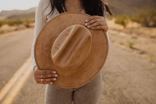 Cattleman Crown Flat Brim Hat - Vegan Suede