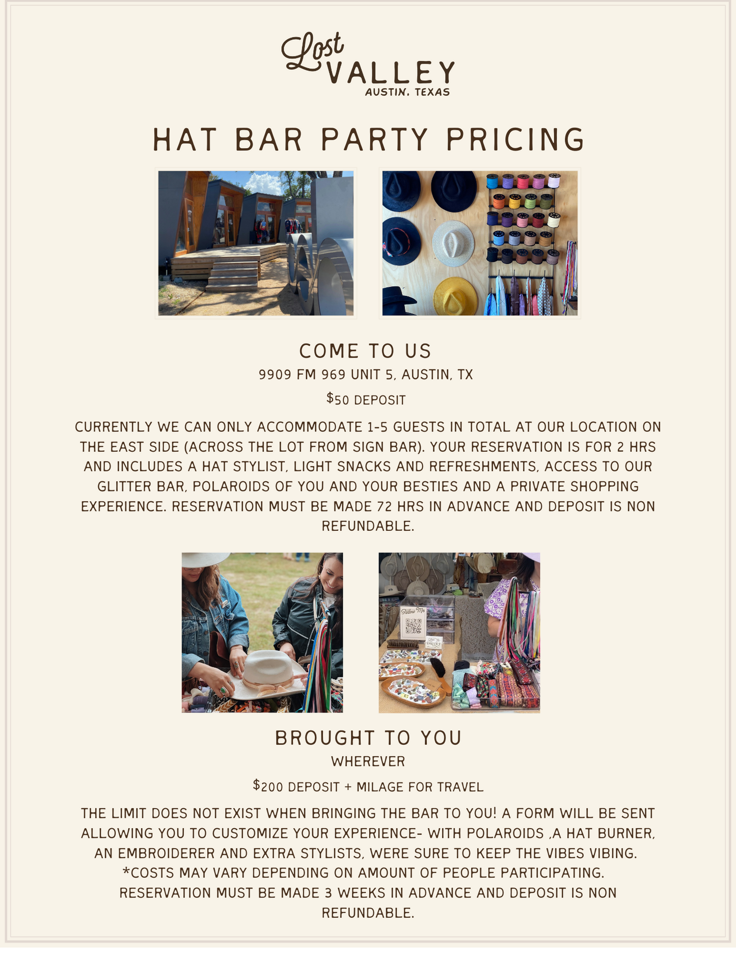 Hat Bar Party Deposit- Brought to You