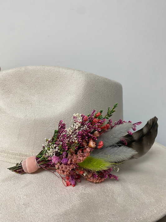 Dried Floral Hat Pin w/ Feather