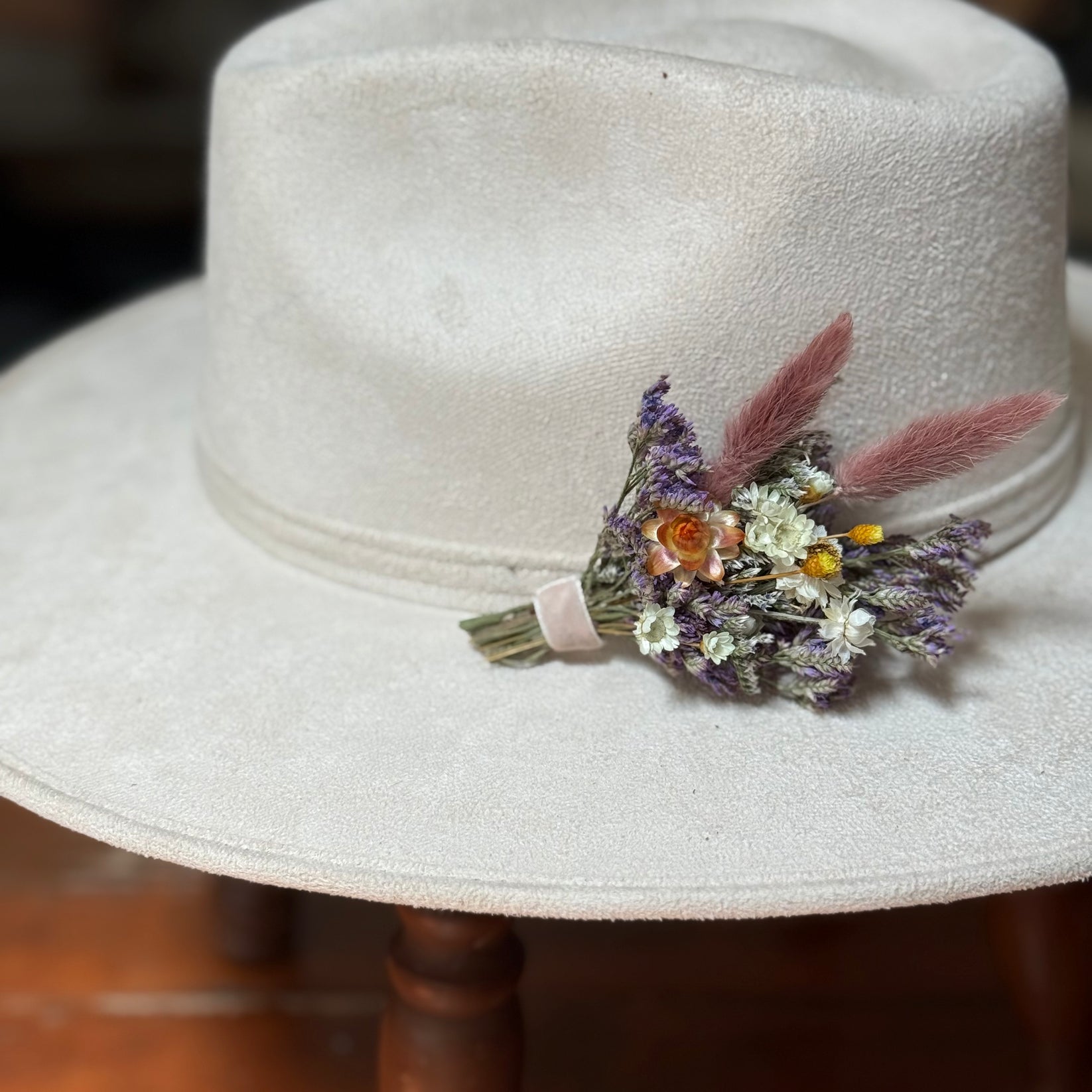 Grey fedora hat with large floral pin. Floral Fedoras, Gray Fedora, Flower Hat, Hand Crafted, Hand  main image 2