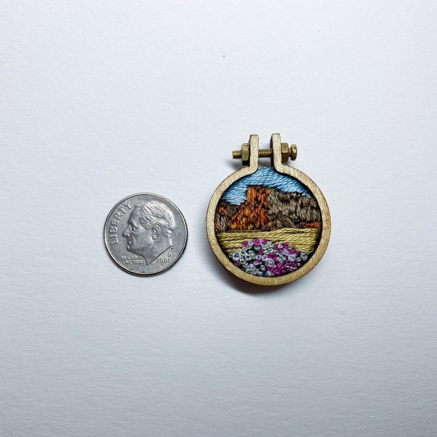 CUSTOM* Hand stitched Landscape Mini hoop / Pendant