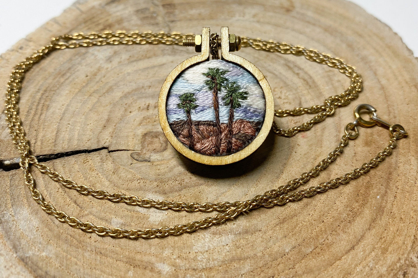 CUSTOM* Hand stitched Landscape Mini hoop / Pendant